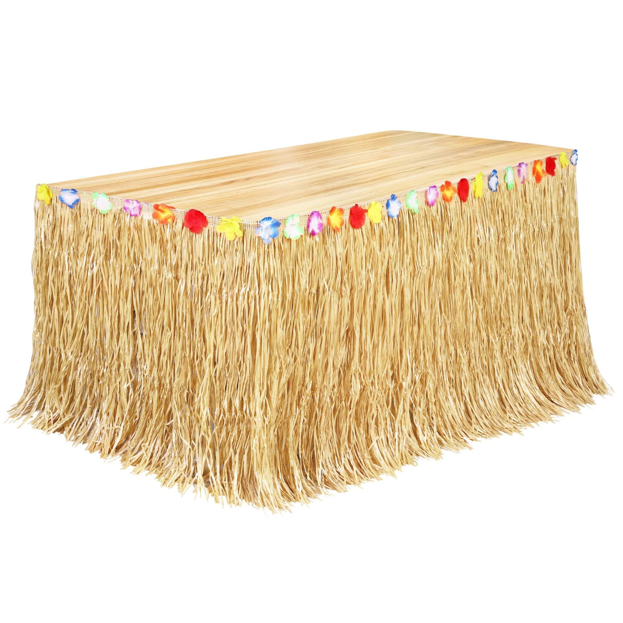 Fovths falda de mesa Luau natural para decoración tropical duradera 108 x 29,5 pulgadas