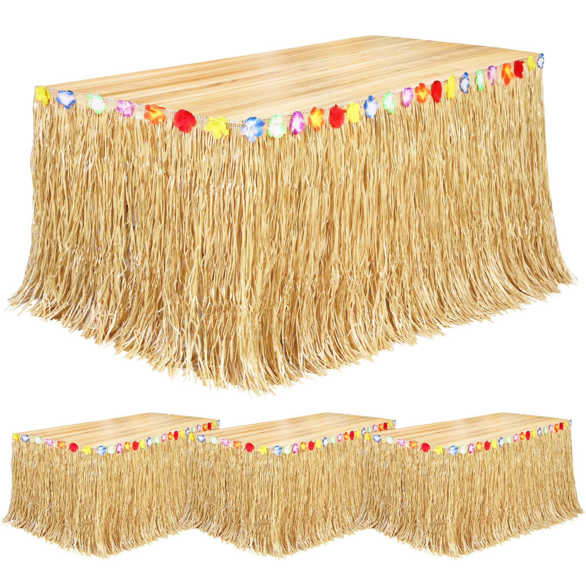 Fovths falda de cesped para mesa Luau natural, ideal para decorar fiestas tropicales.