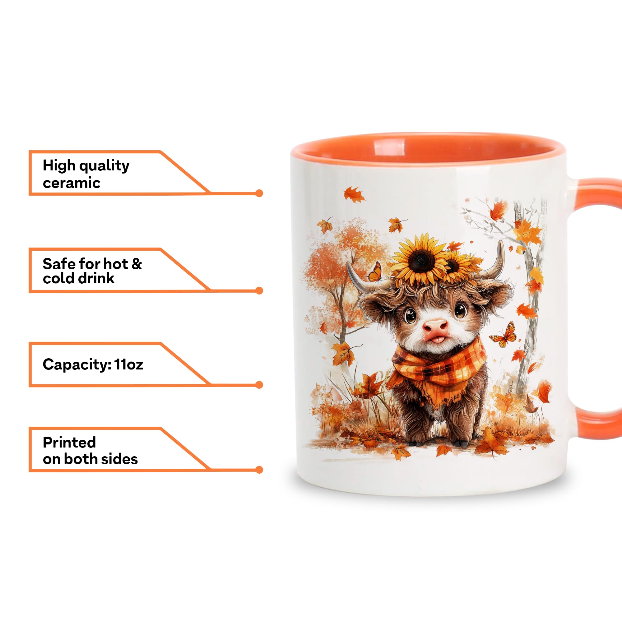 Taza Foxcorner con vaca de las Tierras Altas, arte animal y estilo otoñal para bebidas.