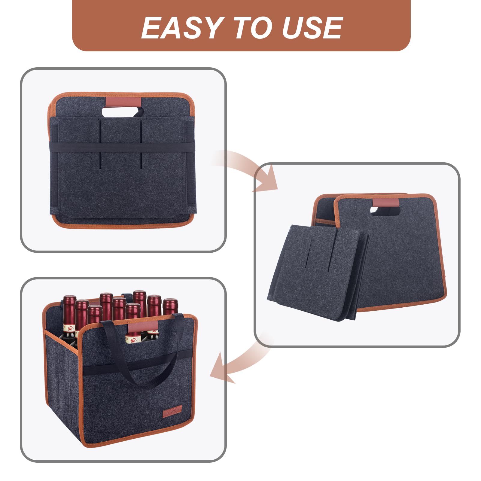 Foyego bolso vino para picnic, amplio espacio para botellas y accesorios.