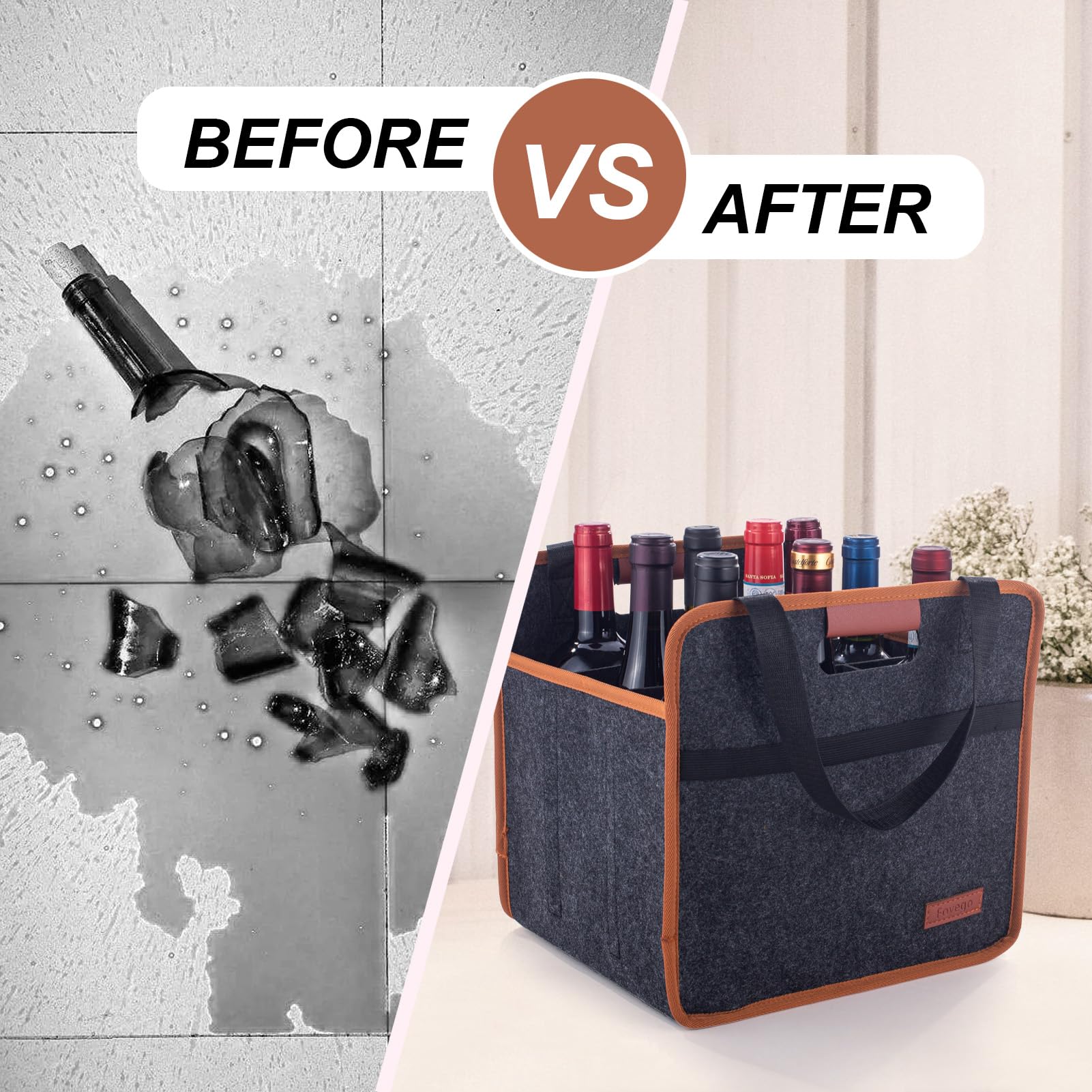 Foyego bolso vino con separador acolchado protege las botellas de golpes.