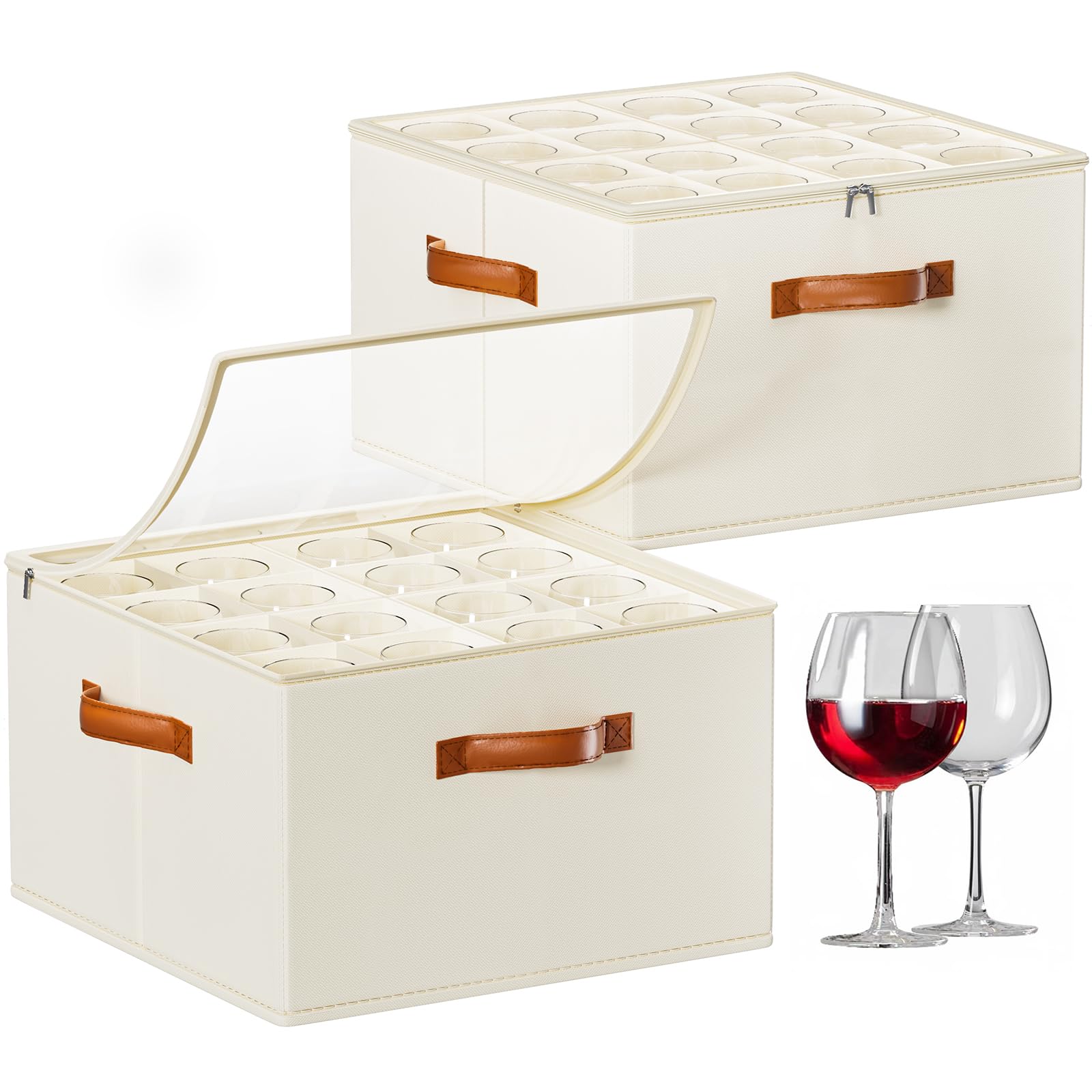 Caja Foyego para copas de vino con separadores que almacena 32 copas con seguridad
