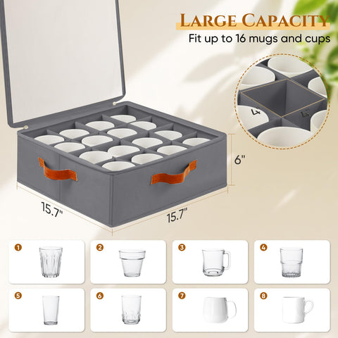 Caja Foyego apilable para tazas con tapa, almacenamiento eficiente.