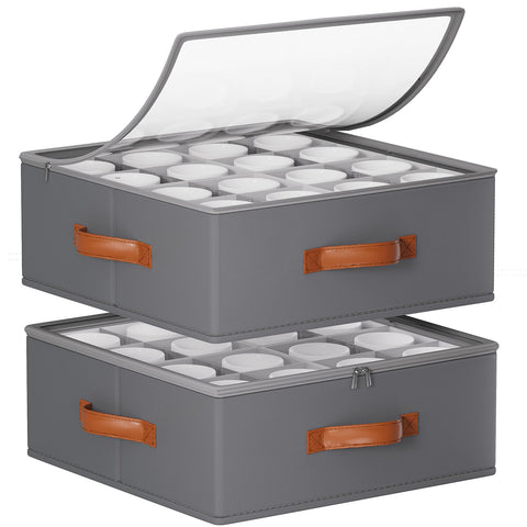 Caja Foyego para tazas con divisores, vista frontal, ideal para identificación rápida.