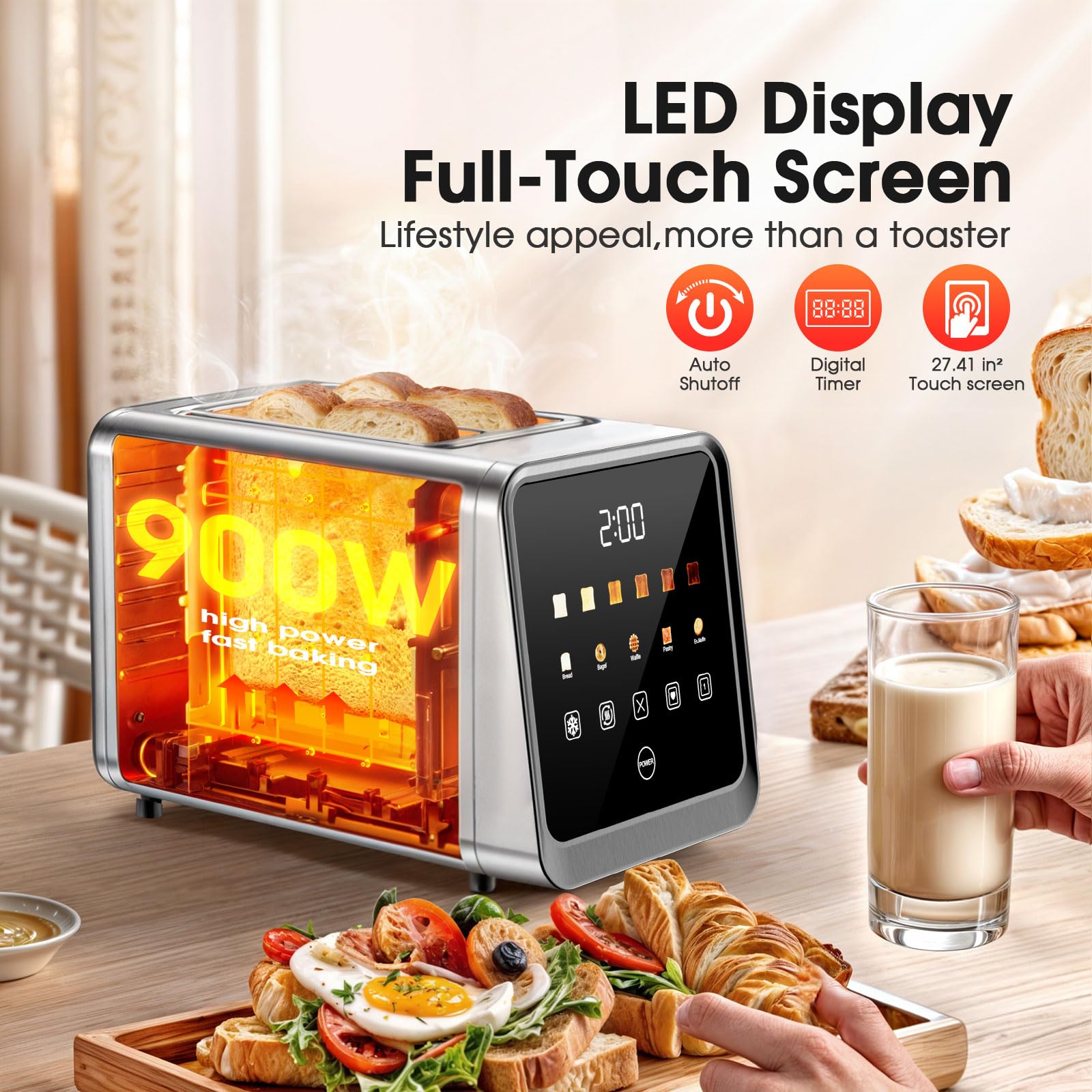Foyoconven Toaster: ranuras amplias para pan artesanal y bagels crujientes
