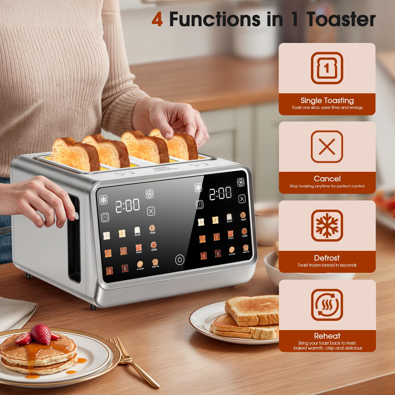 Foyoconven Tostadora: pantallas táctiles dobles para ajustar dorado