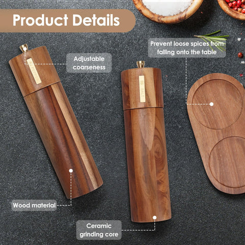 Conjunto Foyucool molinillos madera-cerámica, acabado natural y duradero