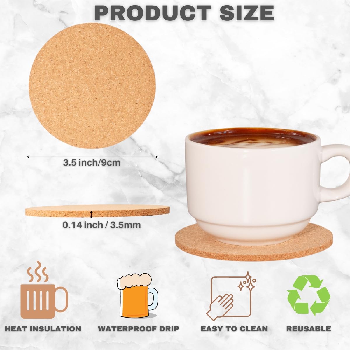  Posavasos de corcho natural FP FAITHFUL PANDA, antideslizante y 90mm para bebidas