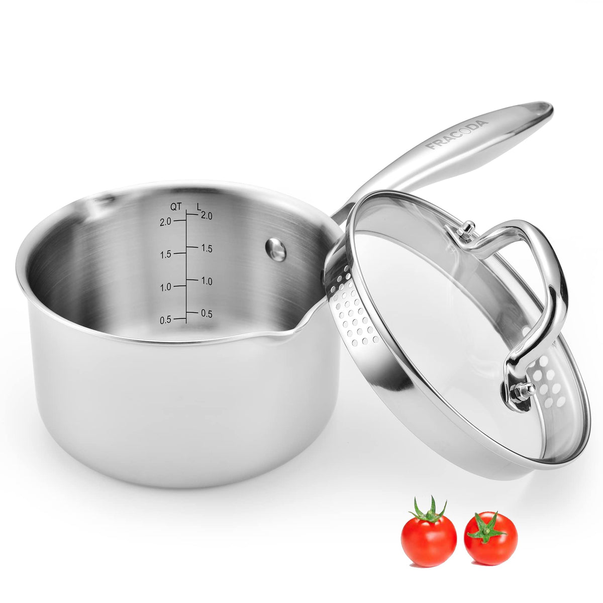 Fracoda olla con tapa de vidrio y escurridor de doble boca para cocinar y escurrir fácilmente.