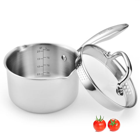Fracoda olla con tapa de vidrio y escurridor de doble boca para cocinar y escurrir fácilmente.