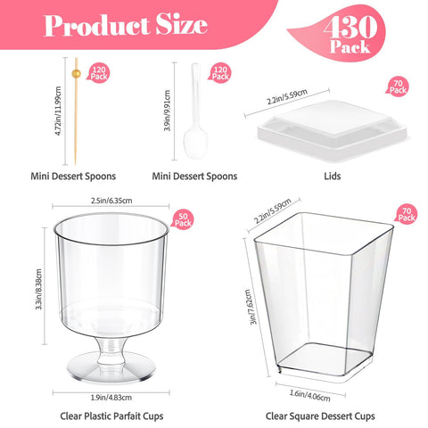 Fracurs copas postre cristal con base, perfectas para porciones individuales.