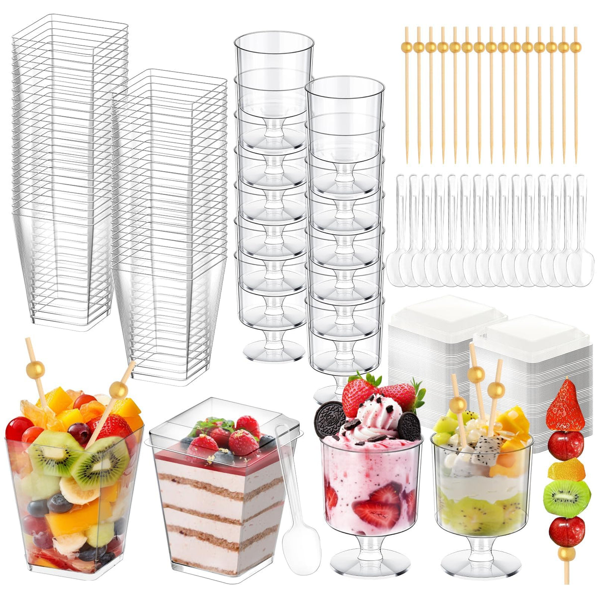 Fracurs vasitos postre cristal con tapas, ideal para realzar colores en la mesa.