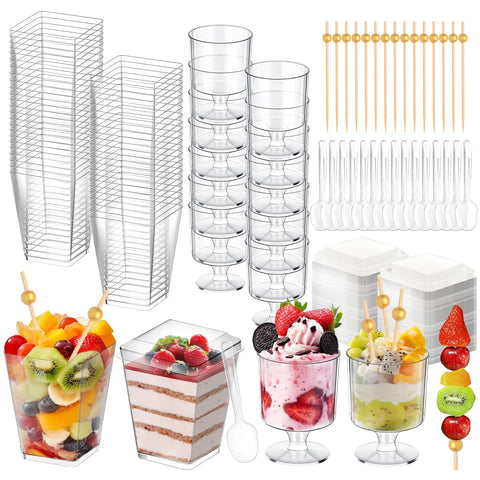 Fracurs vasitos postre cristal con tapas, ideal para realzar colores en la mesa.