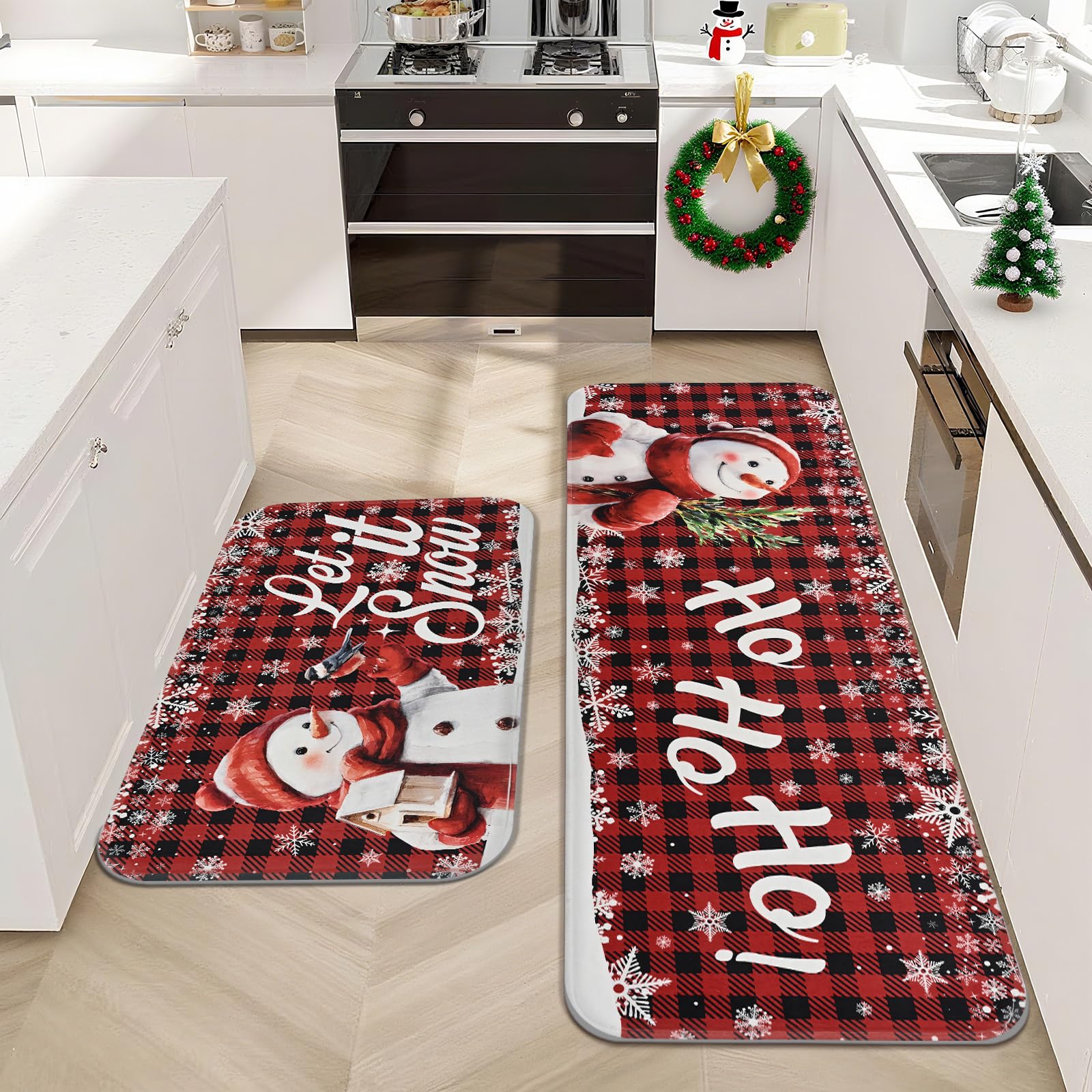 FRAMICS alfombra cocina navideña copos de nieve, protege el piso y añade estilo.