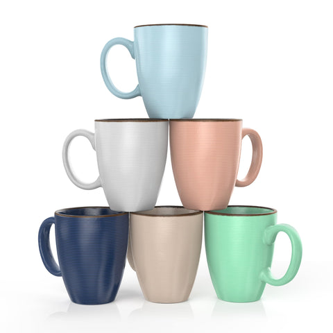 Francois et Mimi: juego de 6 tazas cerámica 12oz con ribetes coloridos para café diario.