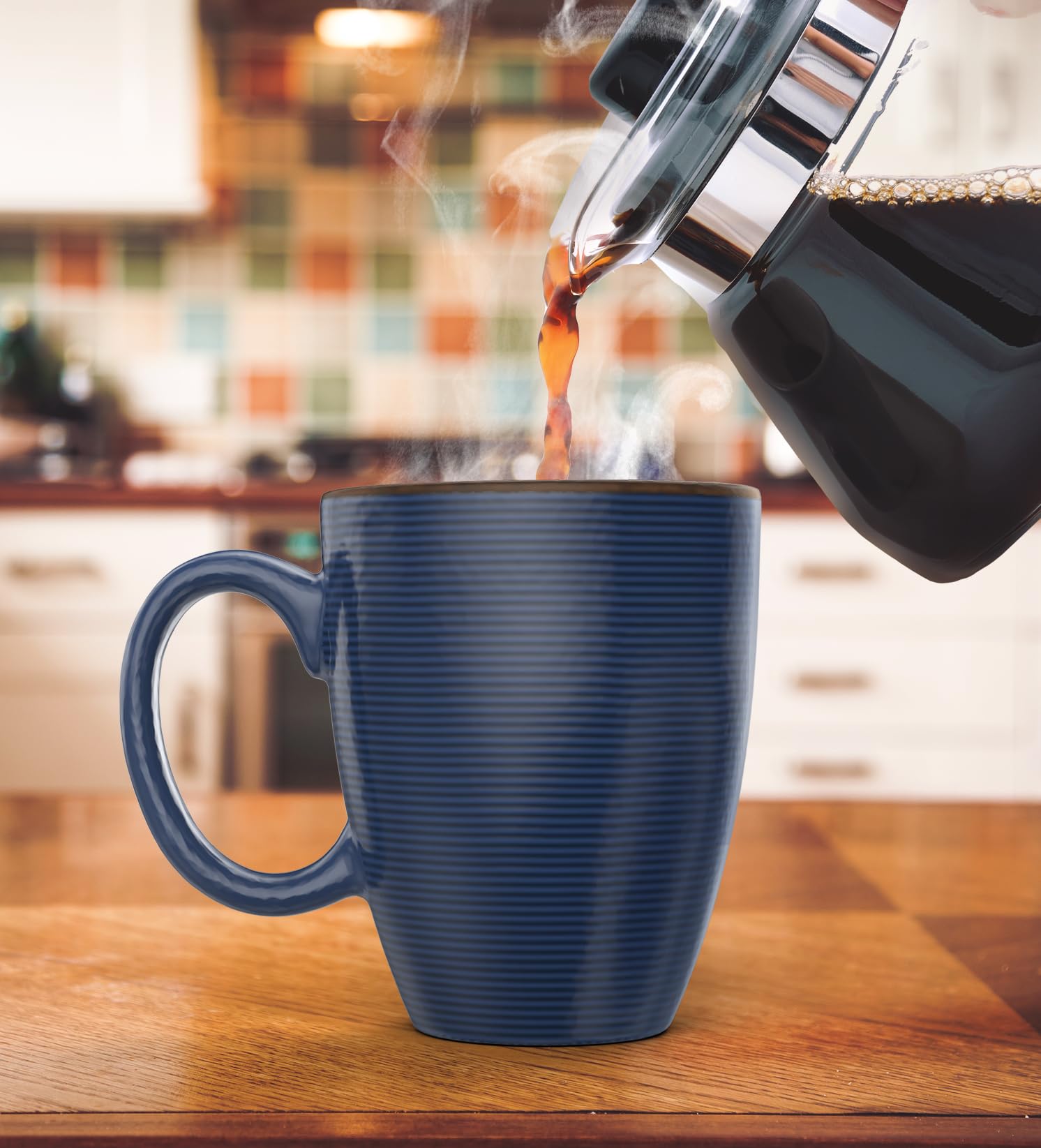 Francois et Mimi: taza cerámica 12oz para bebidas calientes con peso cómodo.