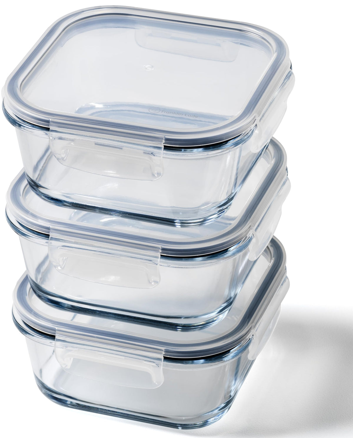 Franklin Lade contenedores de vidrio 27 oz cuadrados, tres piezas para almacenamiento seguro.
