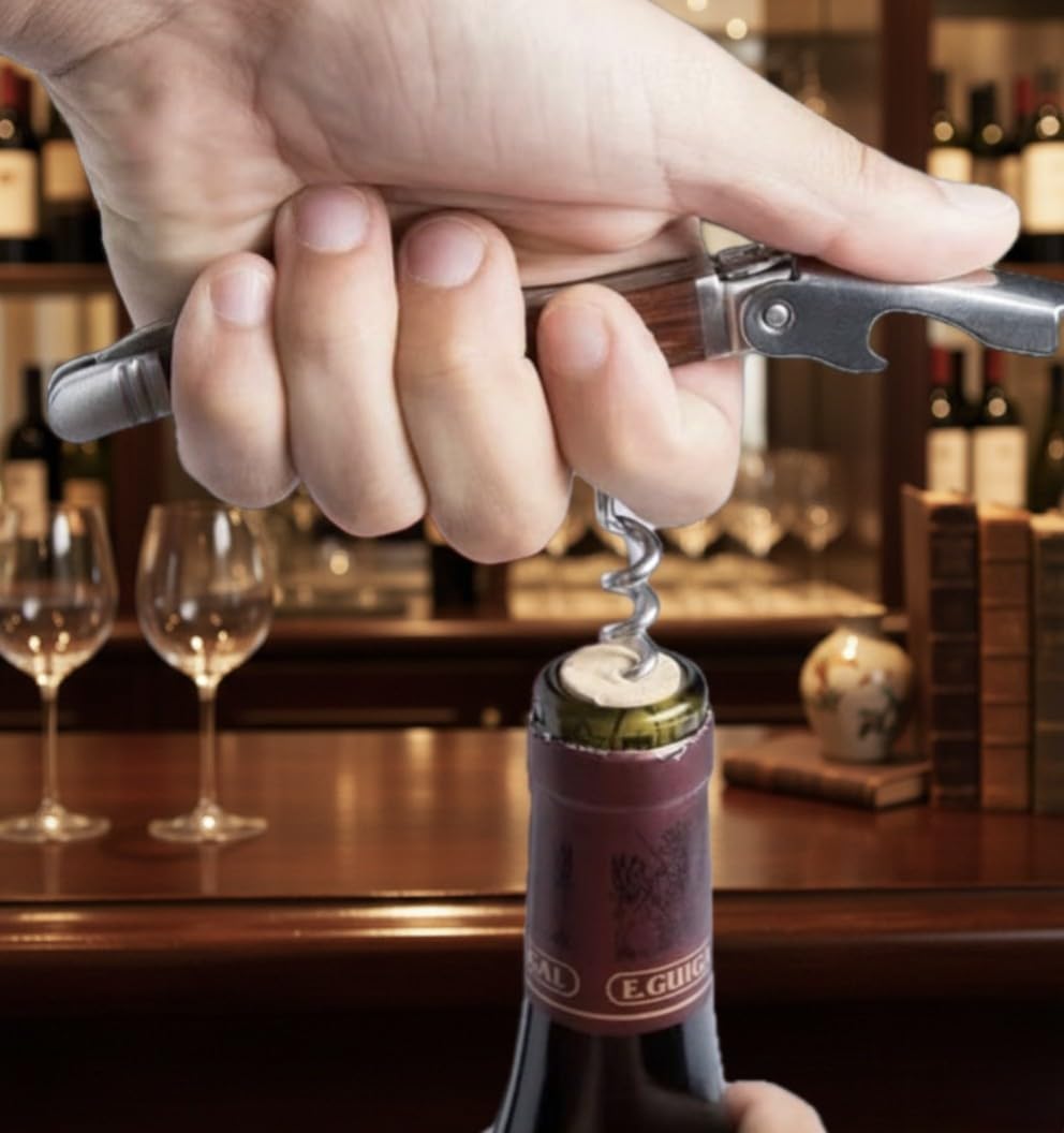 Franmara Laguiole sacacorchos camarero con hoja retráctil para cortar la lámina de la botella con precisión.