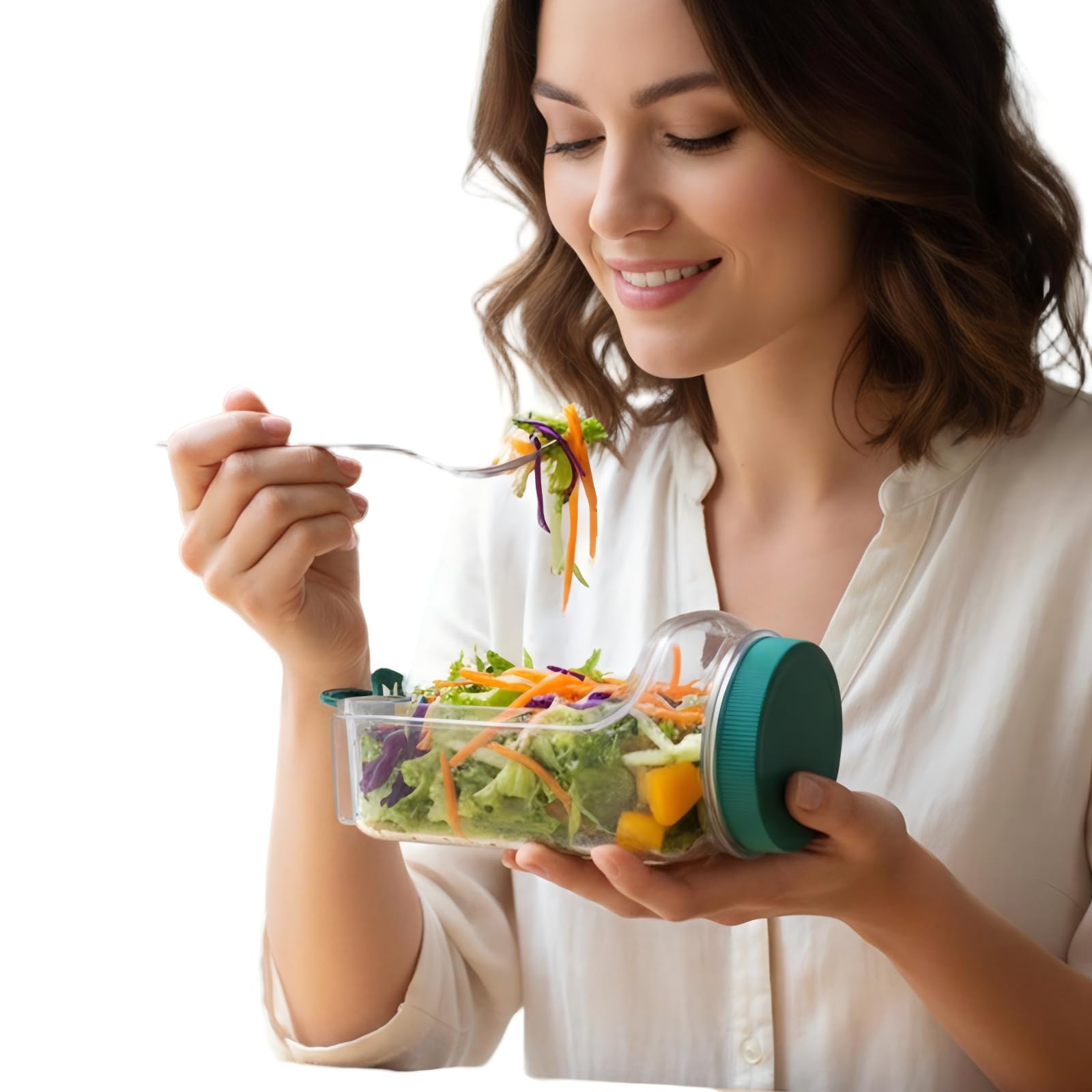 Frasco-ensaladas con apilado vertical para llevar al trabajo y comidas balanceadas.