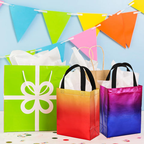Frcctre bolsas brillantes gradiente naranja, resistentes para cargar regalos.