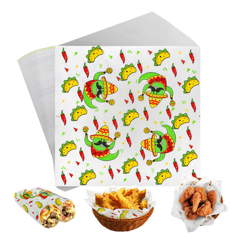 Frcctre papel deli encerado 12x12 con motivos mexicanos, ideal para envolver alimentos sin grasa