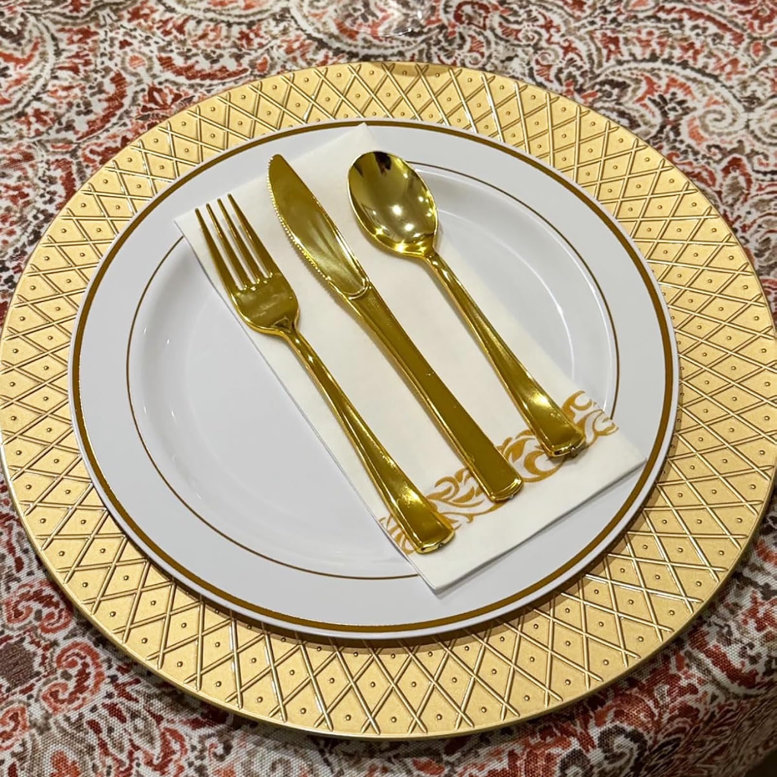 Frcctre plato cargador dorado, patrón diamante, duradero y ligero para transporte.