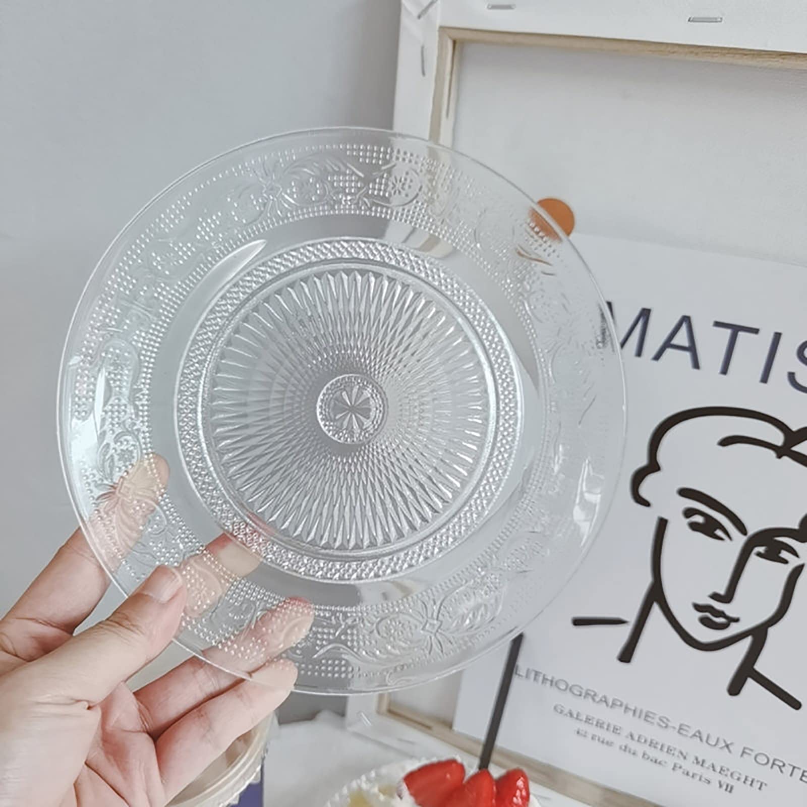 Frcctre plato cristal borde tallado 7 pulgadas, detalle sofisticado
