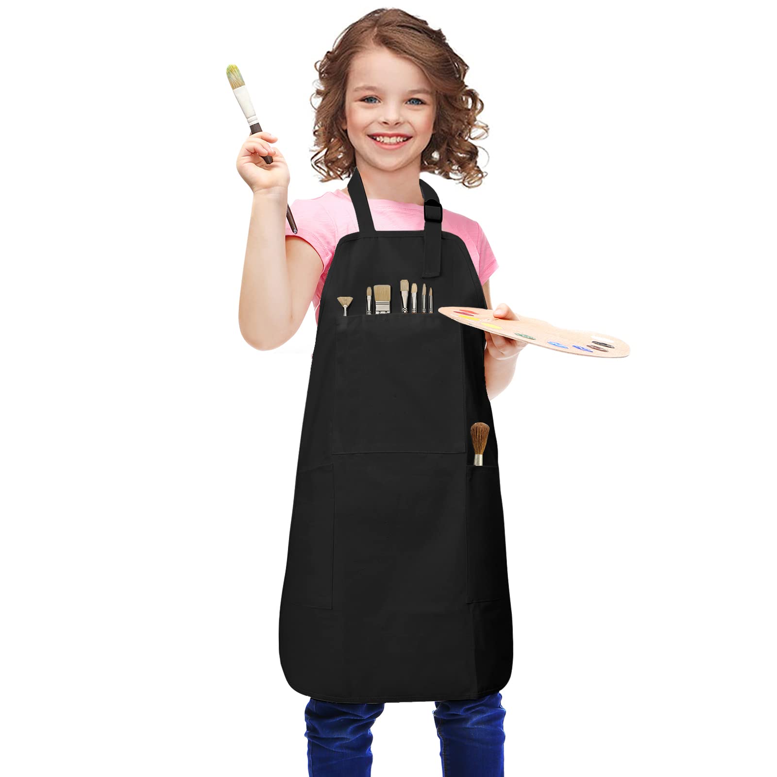FreeNFond delantal infantil con 4 bolsillos, ideal para cocinar y mantener utensilios a mano.