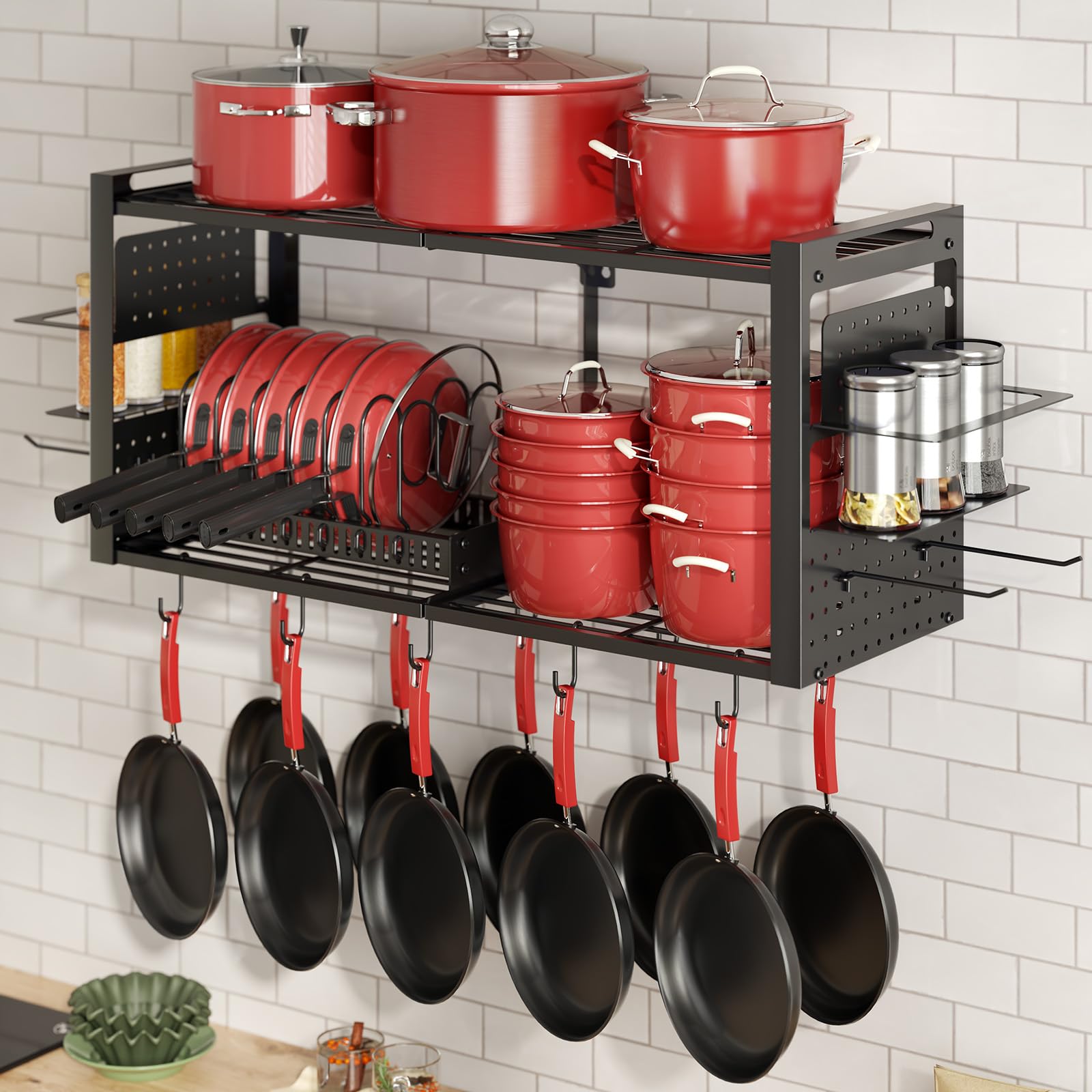 Freexployer rack de ollas montado en pared para 31 pulgadas con ganchos útiles.