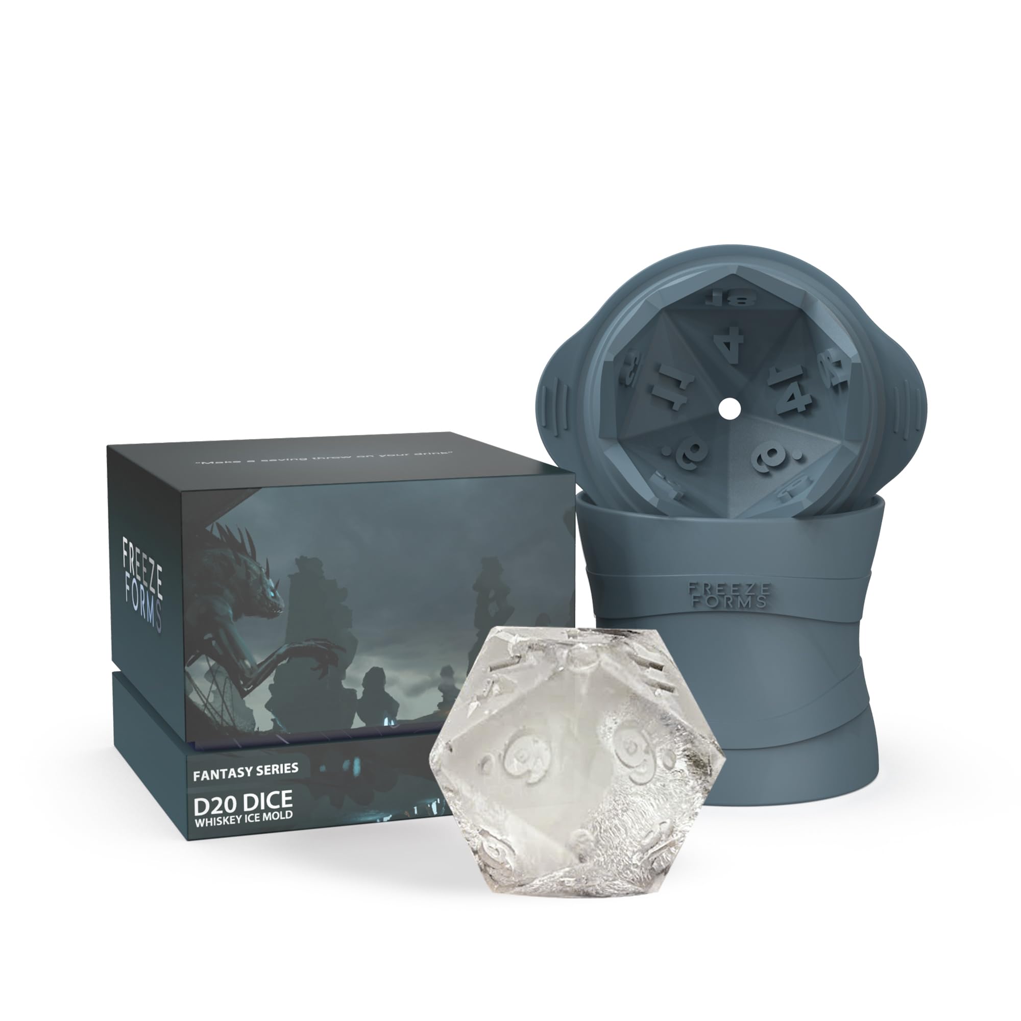 FREEZE FORMS D20 dado-hielo grande para whisky, mantiene la bebida fría sin diluirse.