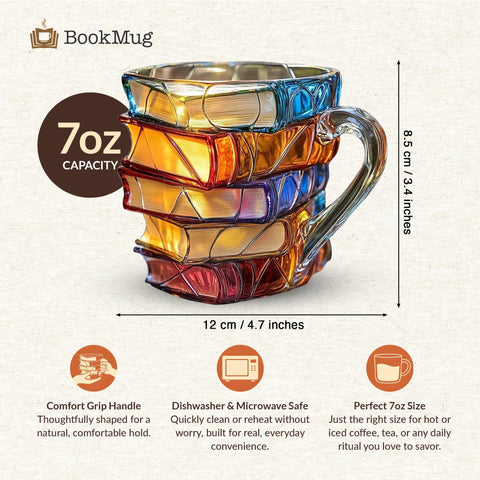 FREEZE2TRIM Vidrio-pintado-brillo, taza de libros que refleja la luz.