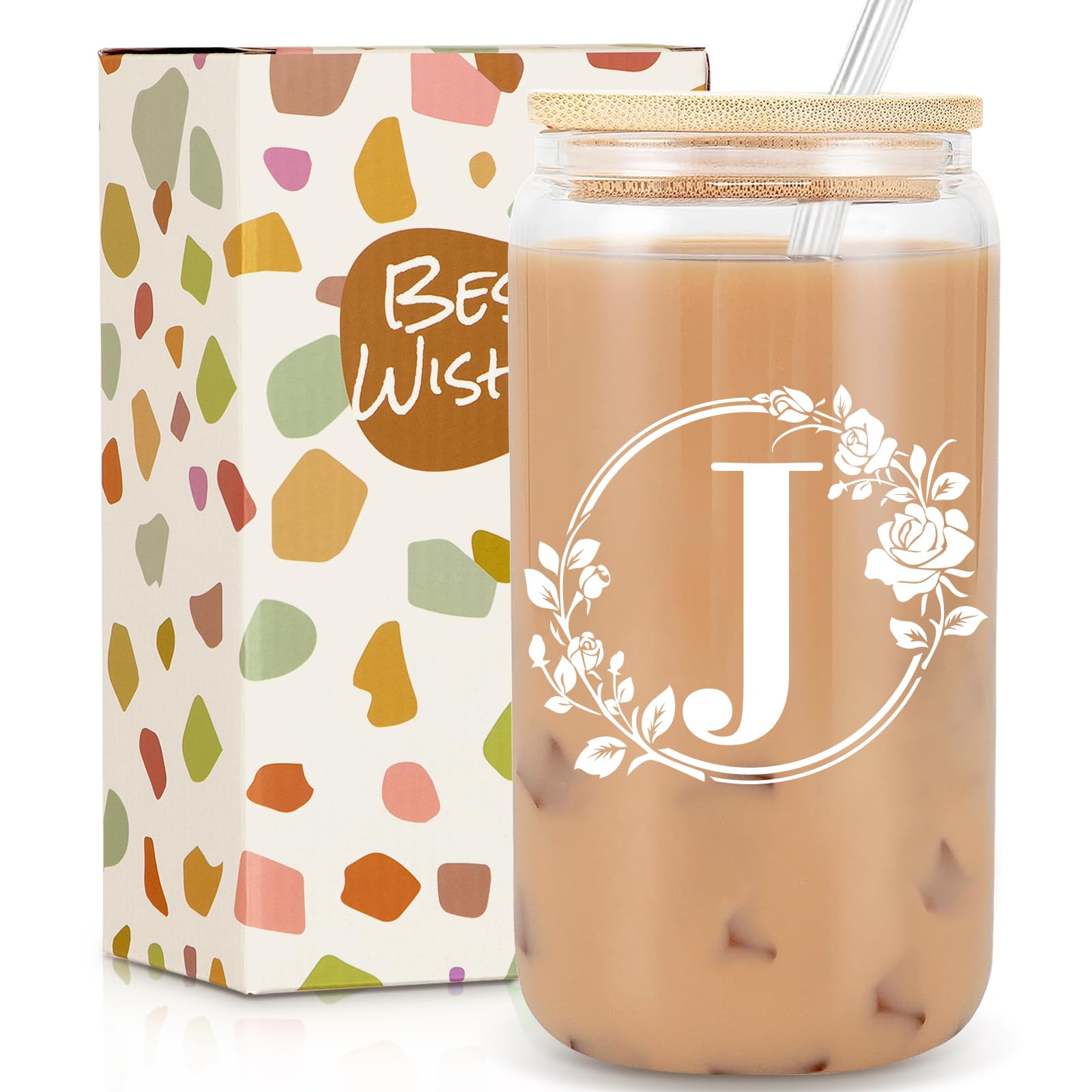Frerdui copa de vidrio 16oz con tapa y pajilla, ideal para café helado