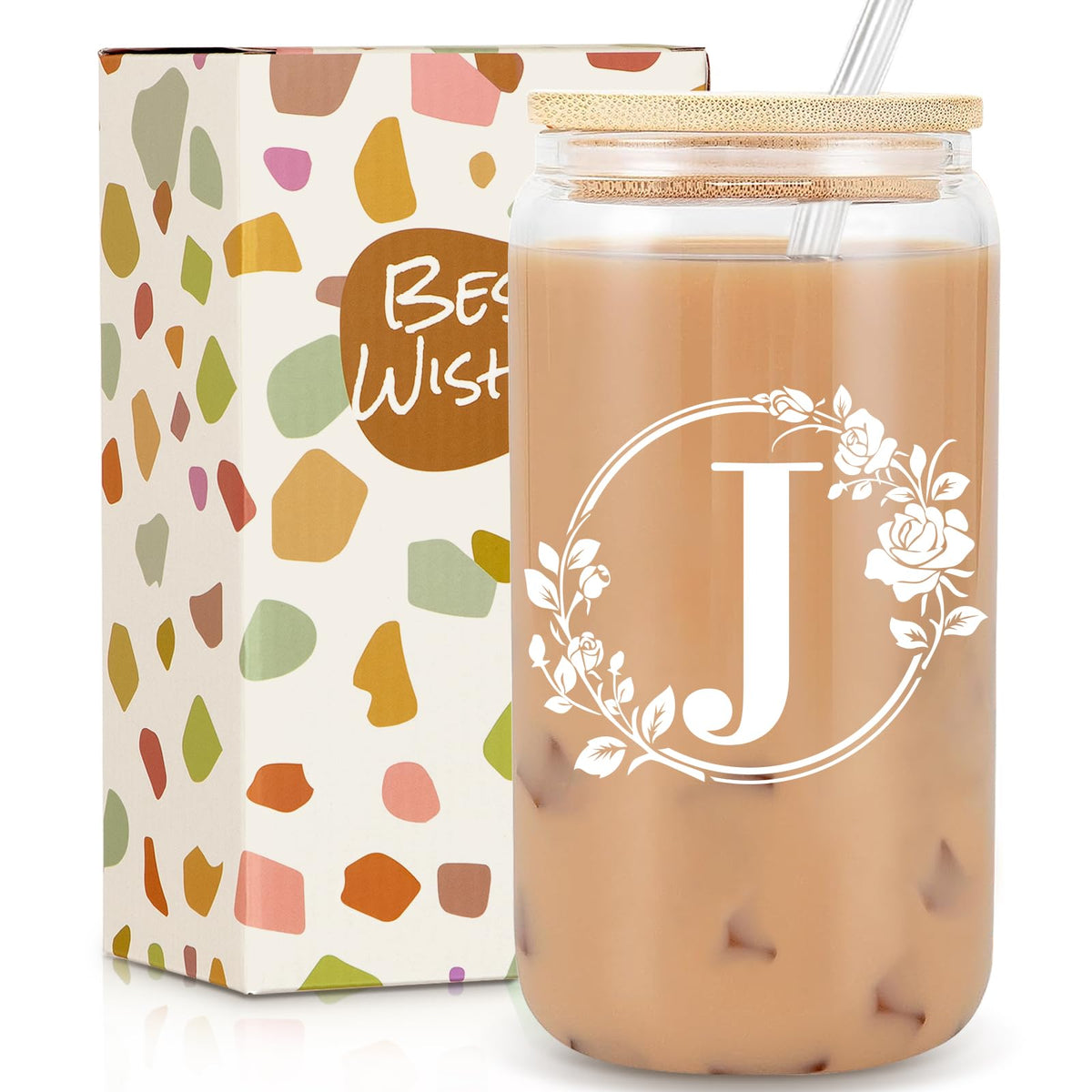 Frerdui copa de vidrio 16oz con tapa y pajilla, ideal para café helado