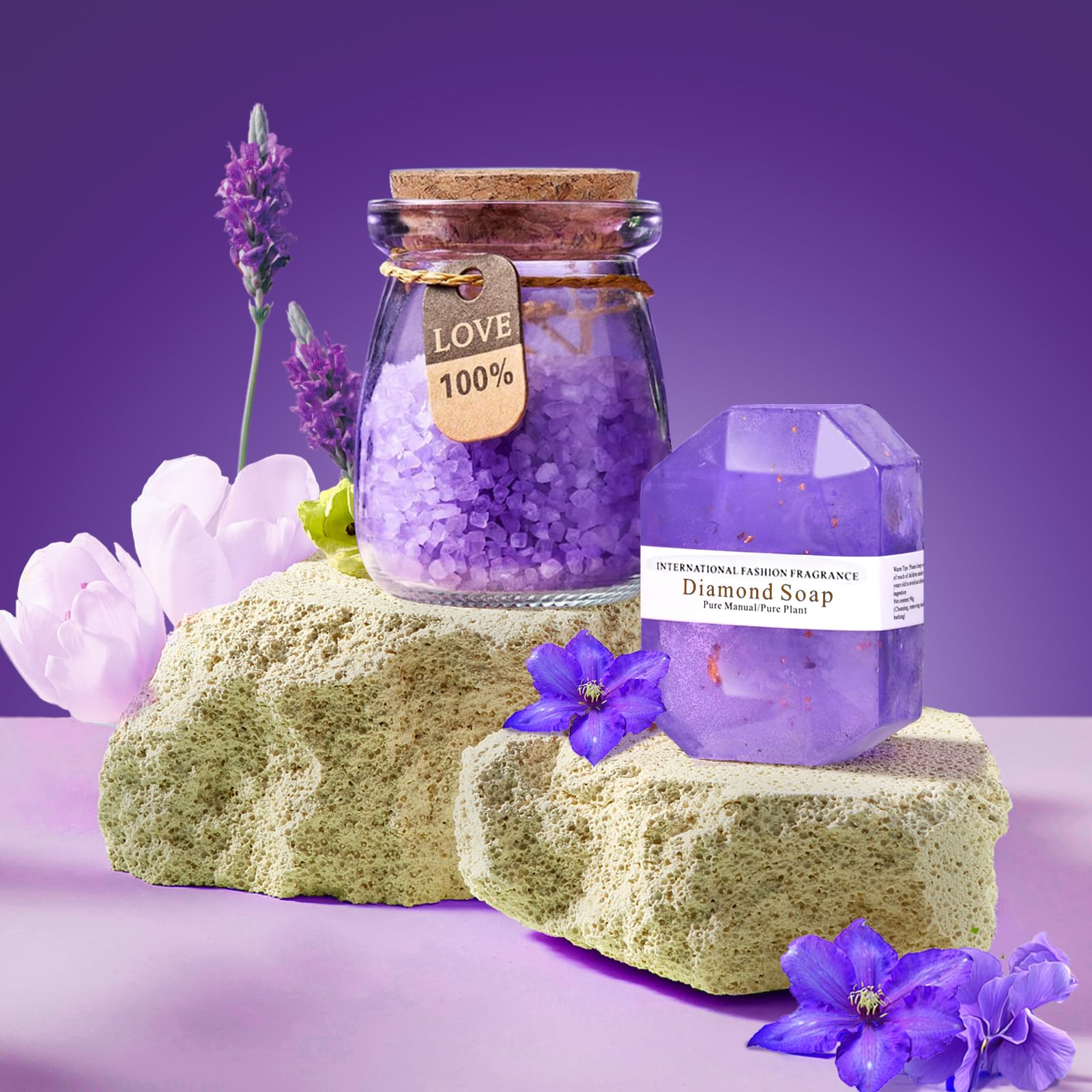 Frerdui jabón diamante lavanda, exfolia suavemente y suaviza la piel.