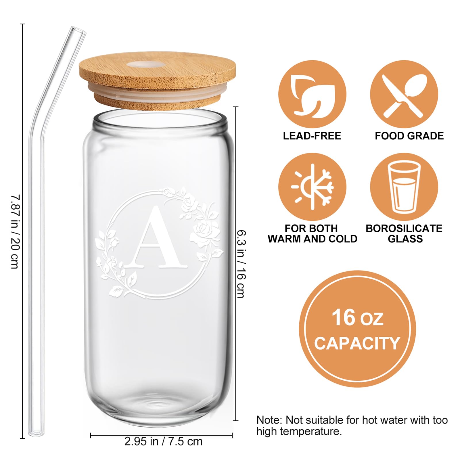 Frerdui regalo para mujer: vaso de vidrio con iniciales, ideal para celebrar ocasiones
