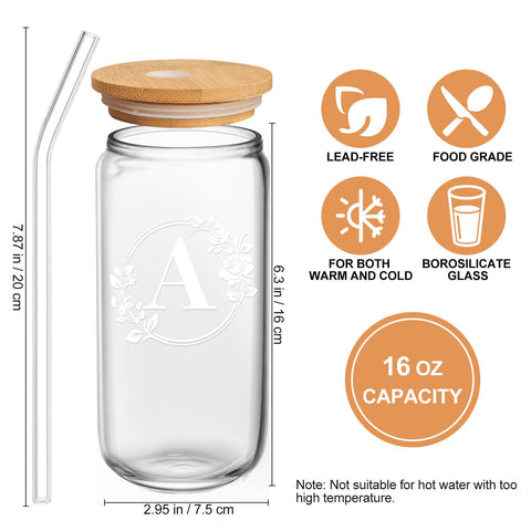 Frerdui regalo para mujer: vaso de vidrio con iniciales, ideal para celebrar ocasiones