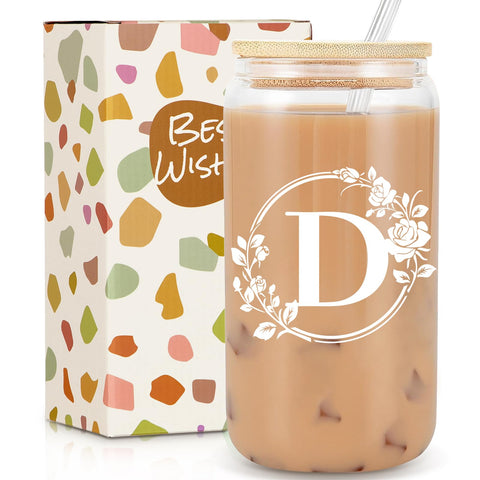 Frerdui vaso inicial de cristal con tapa y pajilla, perfecto para bebidas diarias.