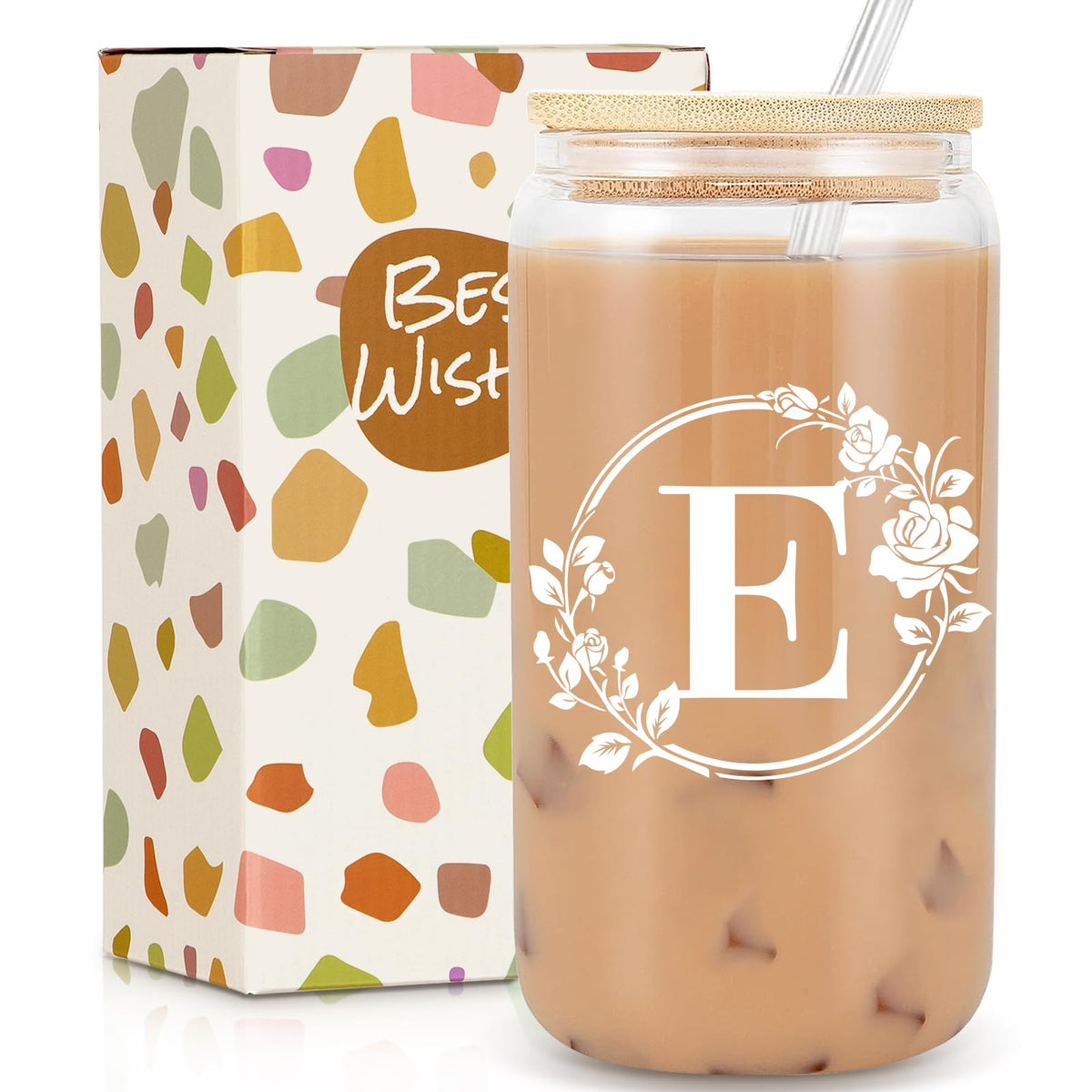 Frerdui vaso de vidrio 16 oz con tapa y pajilla para bebidas refrescantes