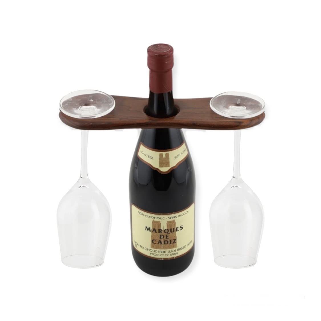 Frescorr: soporte para botella y copas en madera Dalbergia Sissoo, ideal para presentación elegante.
