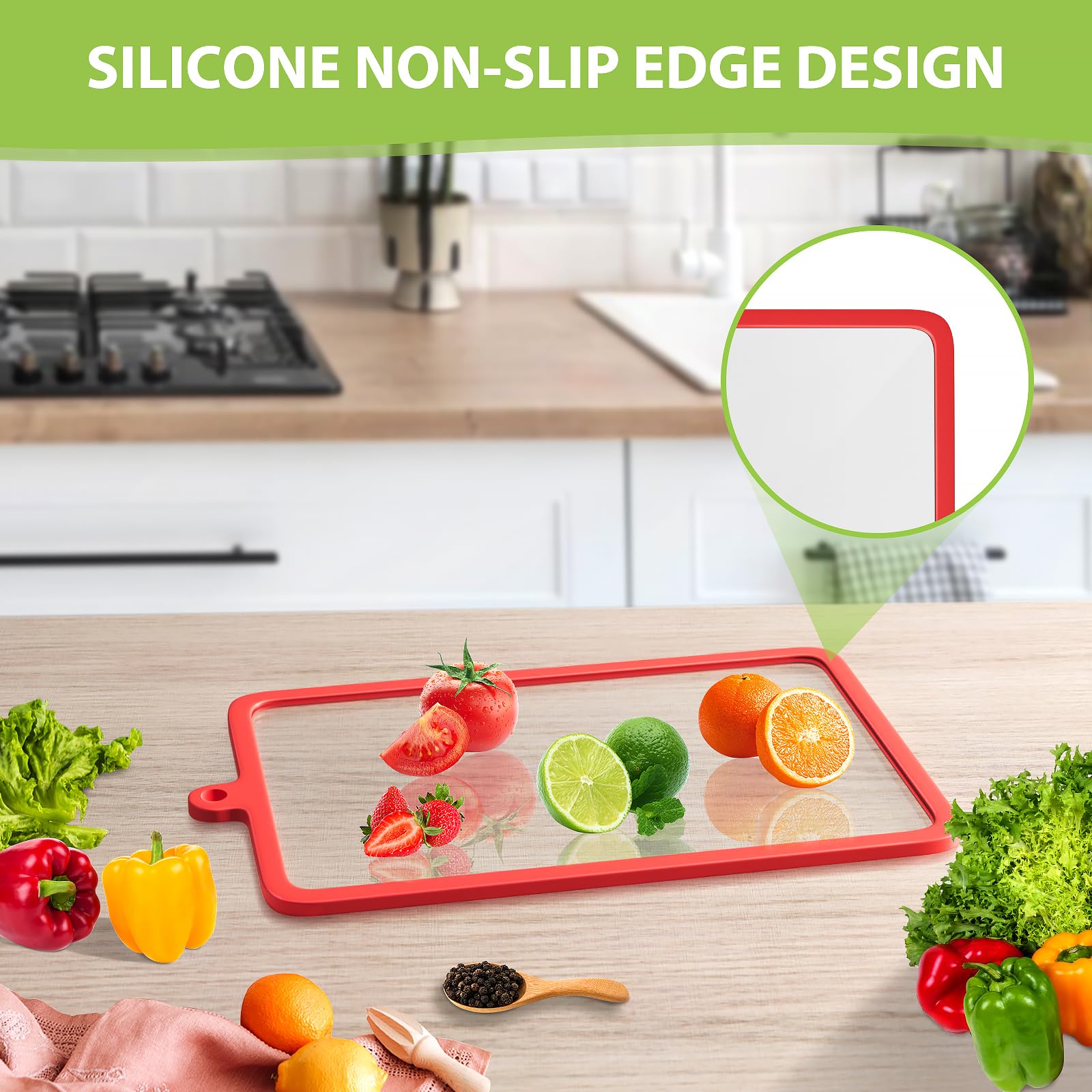 Borde de silicona roja Freshmage, mayor estabilidad en la encimera.