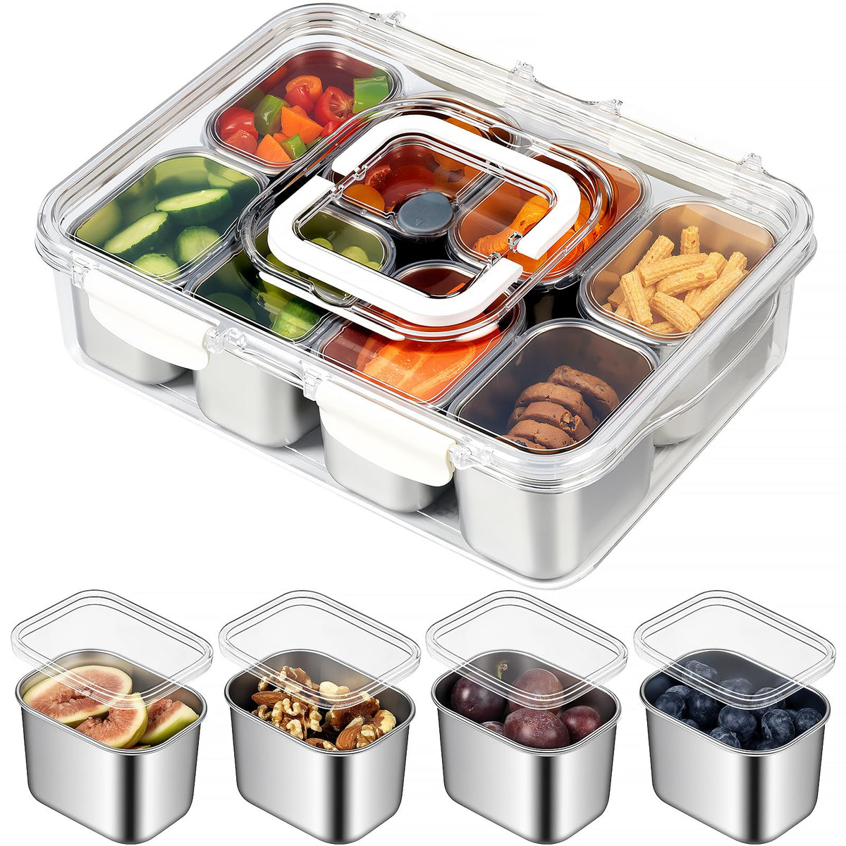 Caja Snackle de Freshmage con 8 compartimentos y tapa para organizar snacks