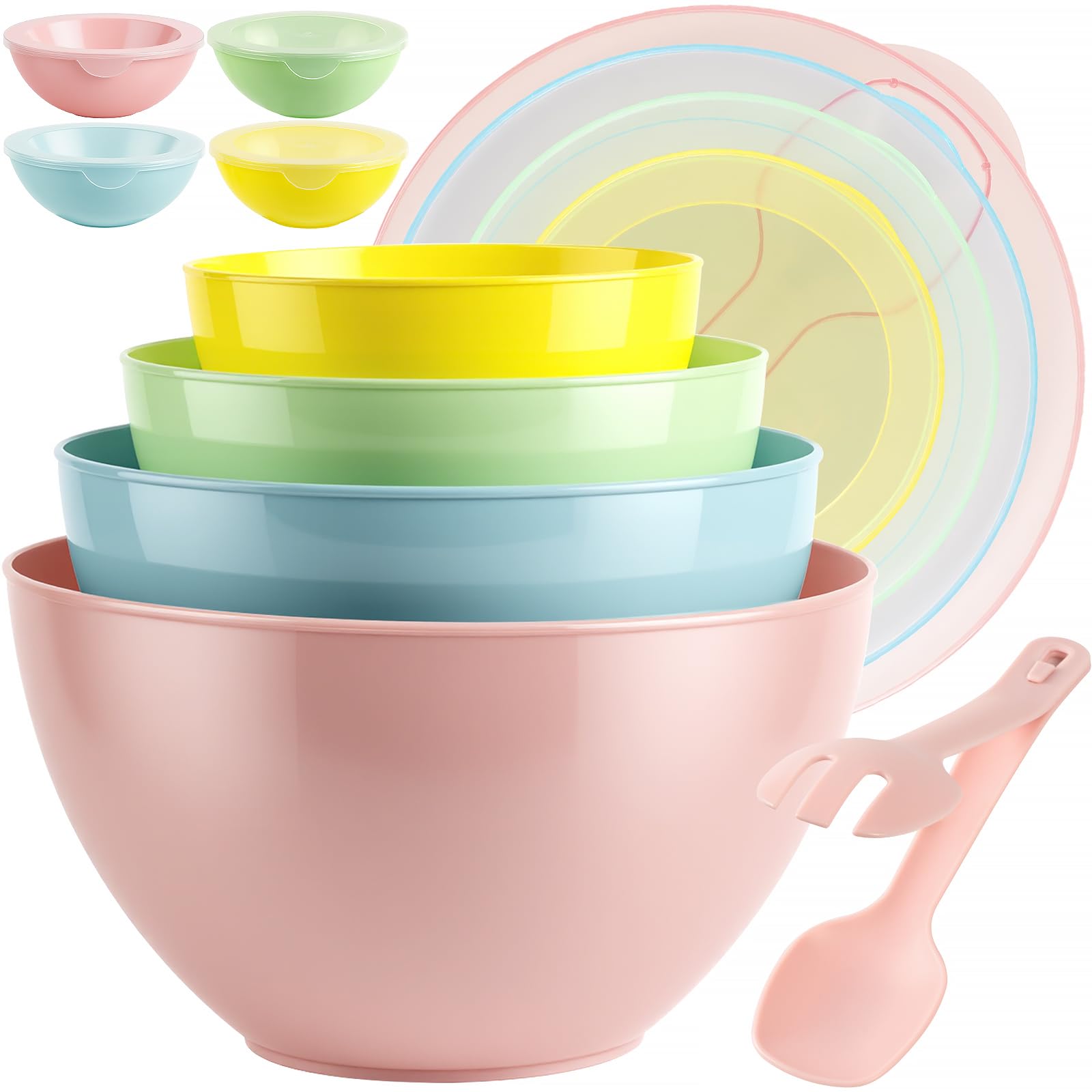 Freshmage conjunto-tazones-grandes-coloridos con tapas para almacenamiento seguro de sobras.