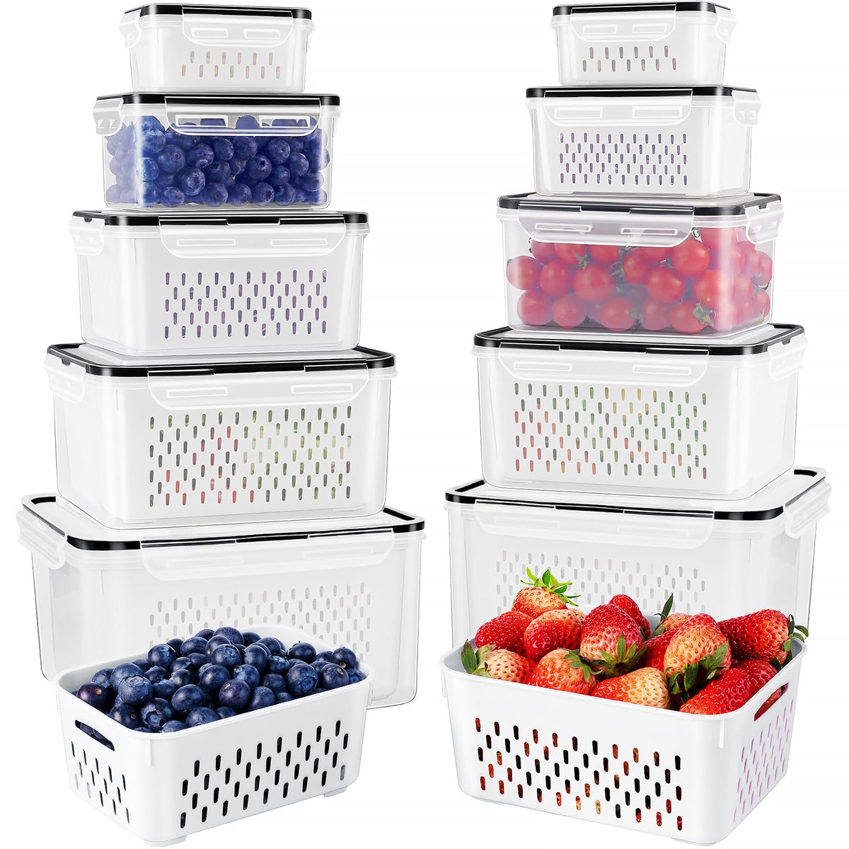 Freshmage contenedores frigorífico 6 piezas con colador desmontable para enjuagar y almacenar