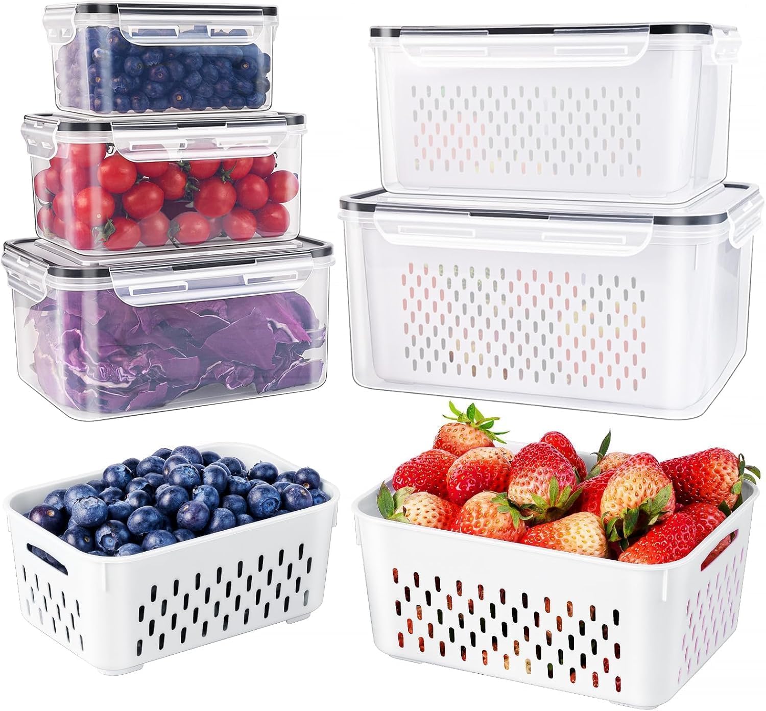 Freshmage contenedores-fruta-grande-escurridor-desmontable facilita el enjuague y mantiene la frescura