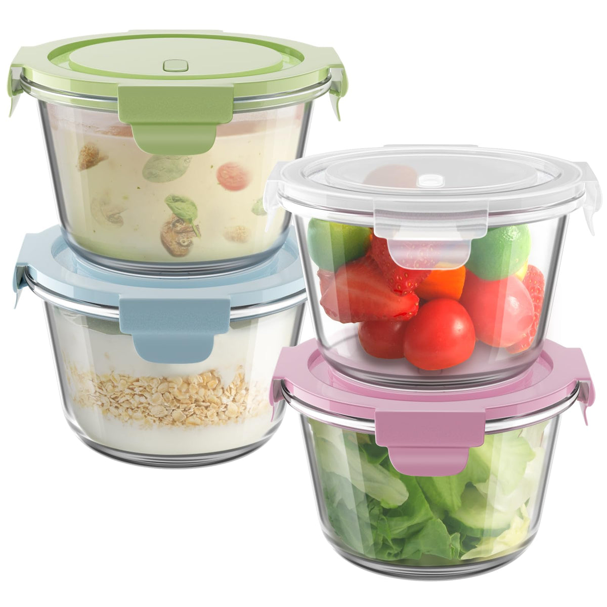 Freshmage contenedores vidrio 2 tazas con tapas herméticas para sobras seguras y frescas.