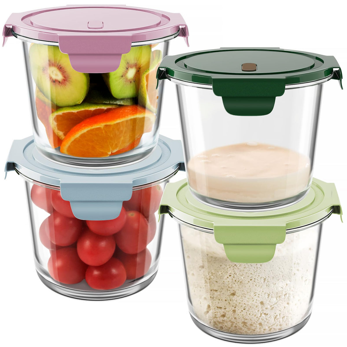 Freshmage contenedores de vidrio de 3 tazas con tapas, ideal para sobras y almacenamiento.