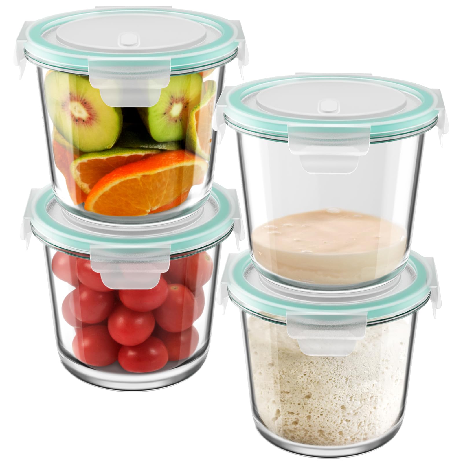 Freshmage contenedores de vidrio 3 tazas con tapas turquesa para conservar comidas