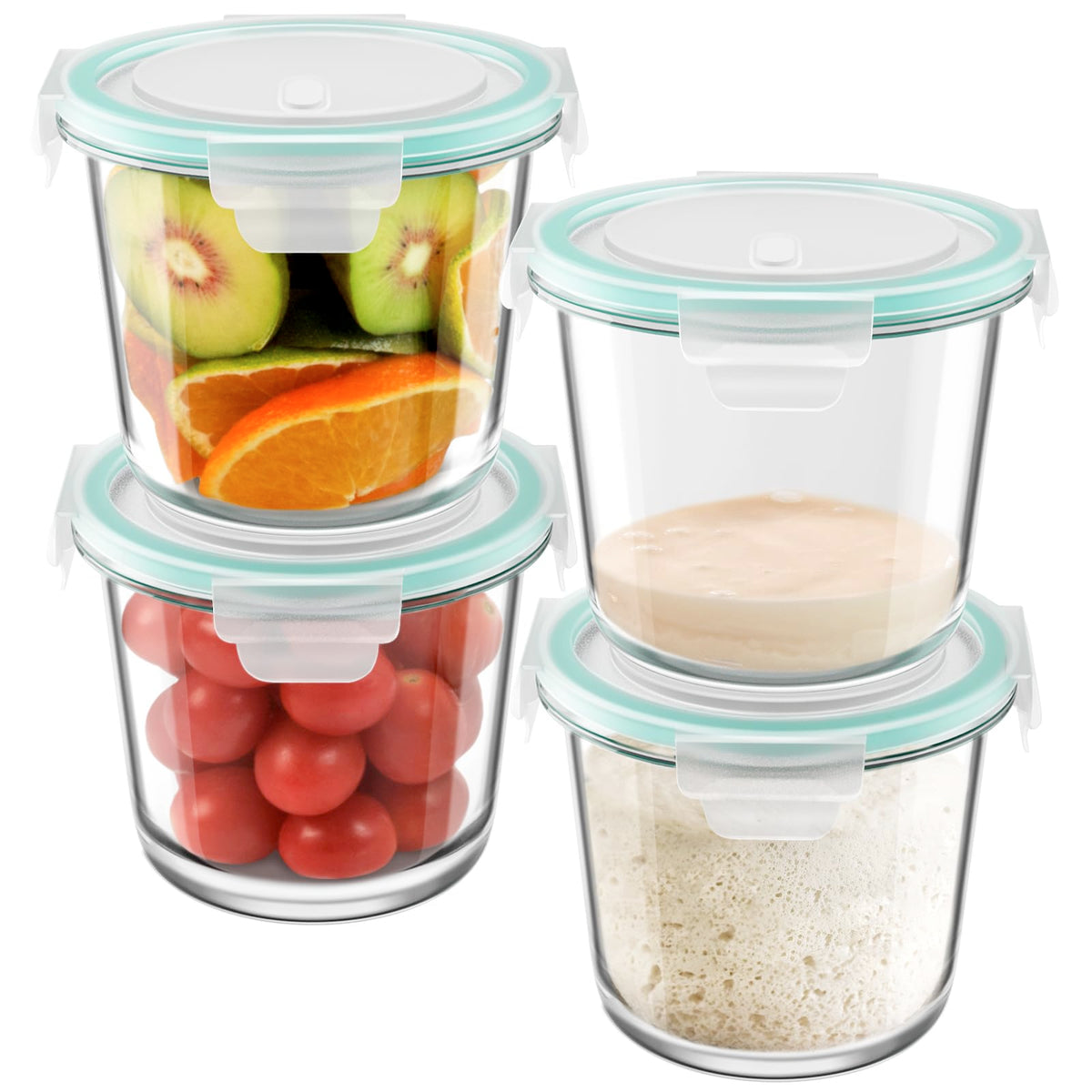 Freshmage contenedores de vidrio 3 tazas con tapas turquesa para conservar comidas