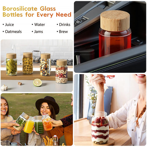 Freshmage diseño portátil con tapa de bambú y marcas graduadas para seguimiento de consumo.