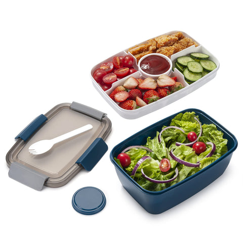 Freshmage gran contenedor para ensaladas para llevar 68oz en azul, ideal para almuerzos